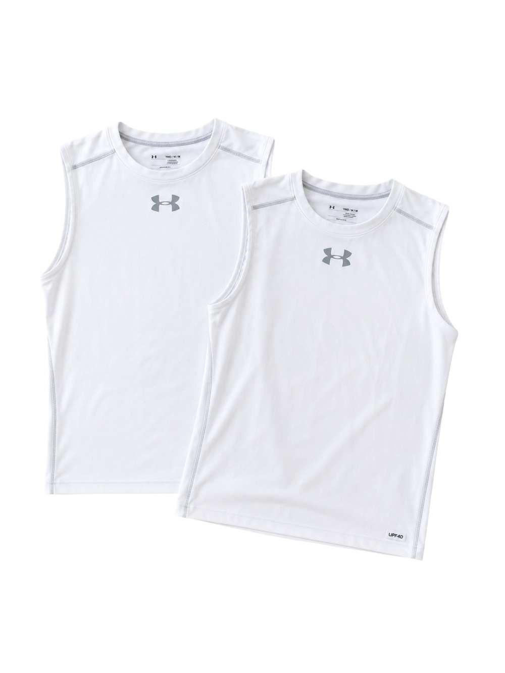 Under Armour Boys White Sleeveless Athletic Tank Tops Bundle Youth Medium
